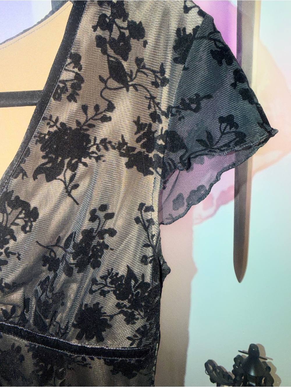 Cider Black Floral Mesh V-Neck Mini Dress with Sheer Overlay NWT M - Picture 9 of 11